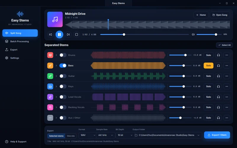 The same song with only the bass playing