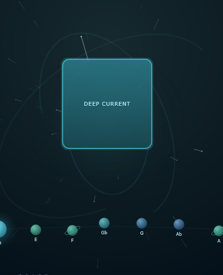 The centre of the app: one glowing DEEP CURRENT pad square, the orbit arcs around it and the planet ring below
