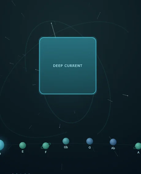 The centre of the app: one glowing DEEP CURRENT pad square, the orbit arcs around it and the planet ring below