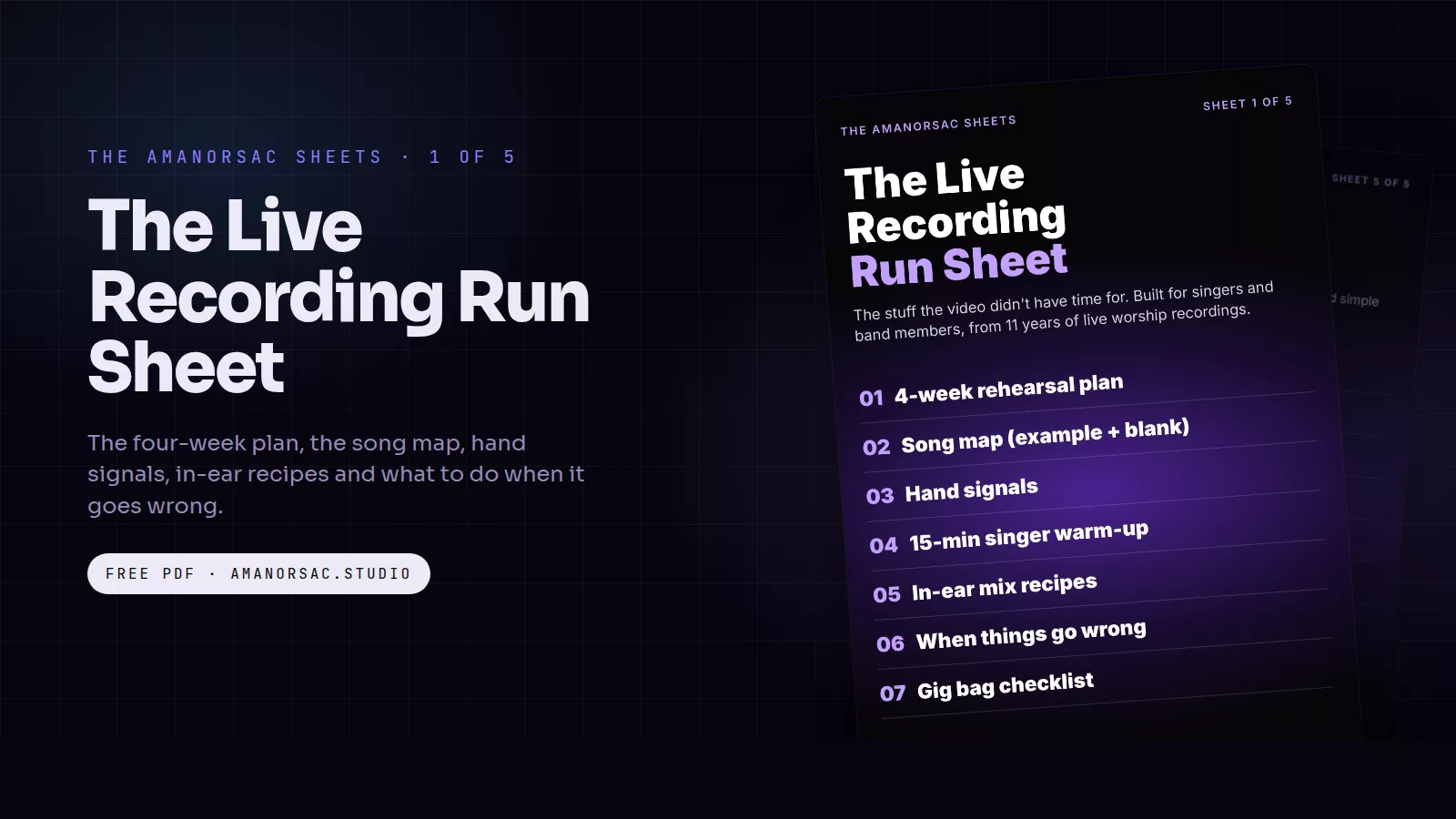 The Live Recording Run Sheet, the first of the Amanorsac Sheets