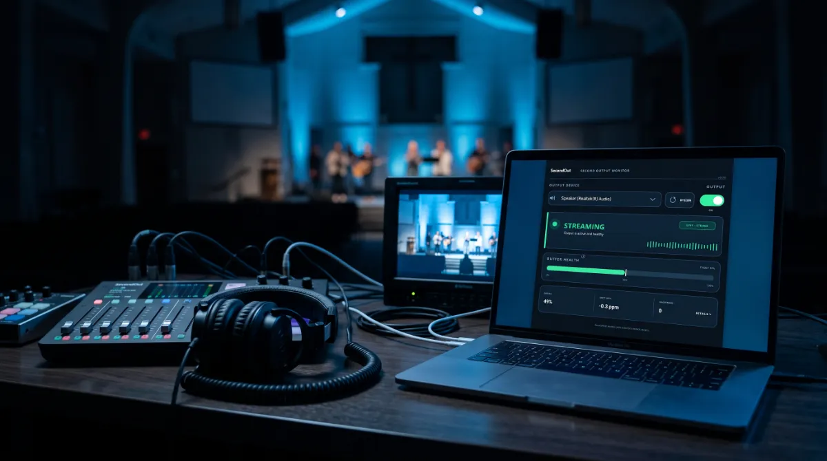 SecondOut streaming from a church media booth